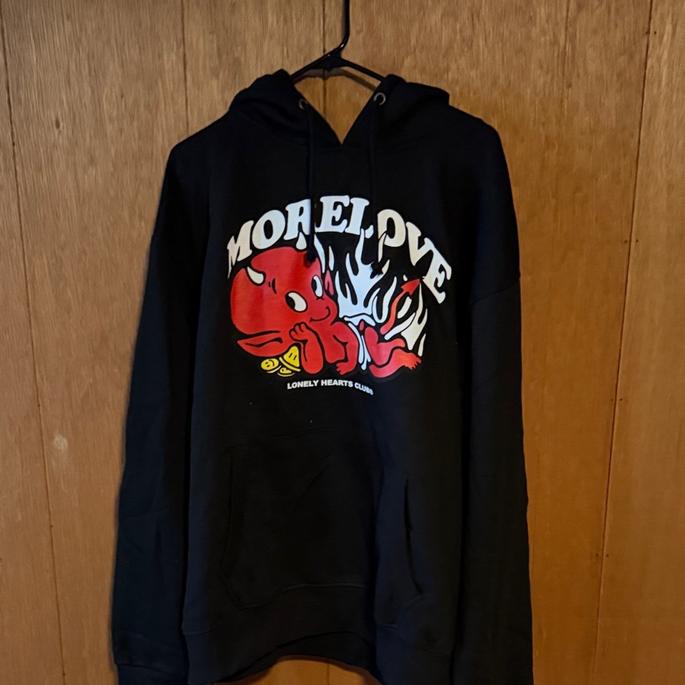 Black Hoodie with Red Graphic "MORE LOVE"
